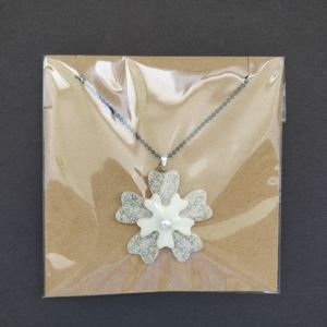 White Flower Resin Glitter Necklace